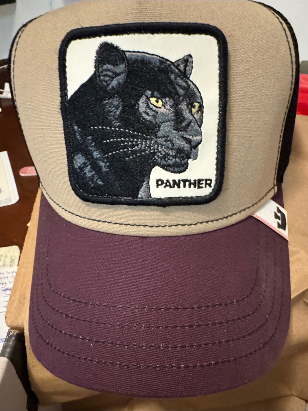 Goorin Bros Panther Patch Trucker Cap - Maroon & Tan